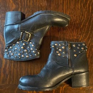 Black leather studded ankle boots, 8